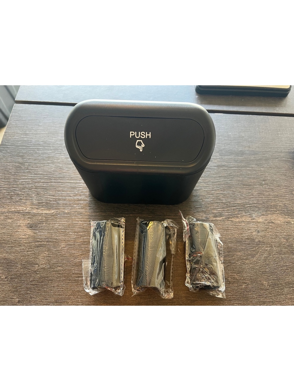 Mini Desktop Trash Can with Push Lid – Black + 3 Replacement Trash Bag Rolls